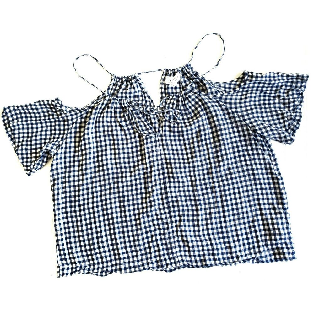 VELVET by Graham & Spencer Nedra cold shoulder gingham top blouse admiral blue S